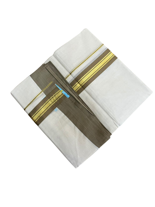 Southloom Pure Cotton Mundu with Gold Lines and Olive Green Border (South Indian Kerala Dhoti)