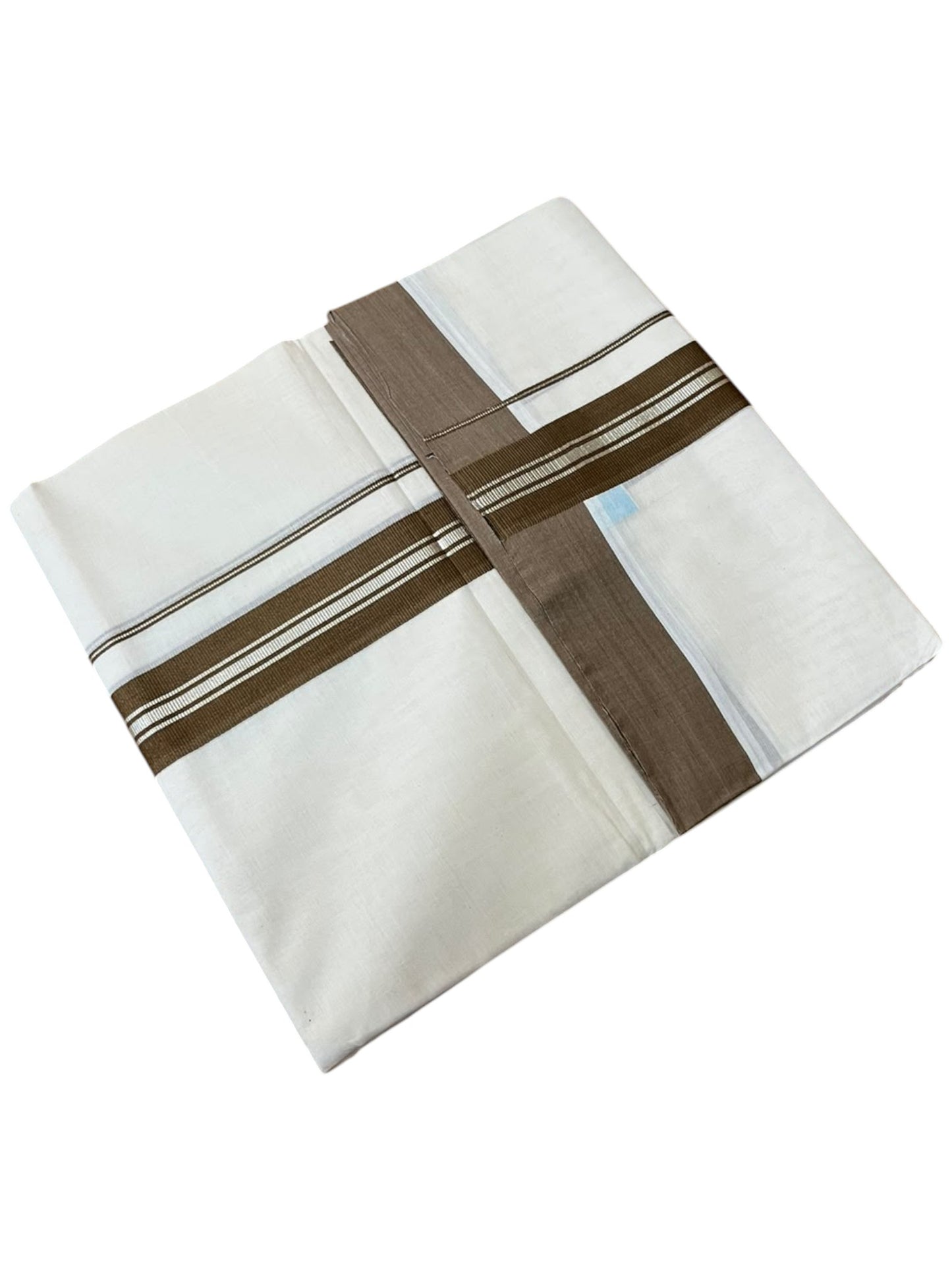 Southloom Pure Cotton Mundu with Silver Lines and Olive Green Border (South Indian Kerala Dhoti)