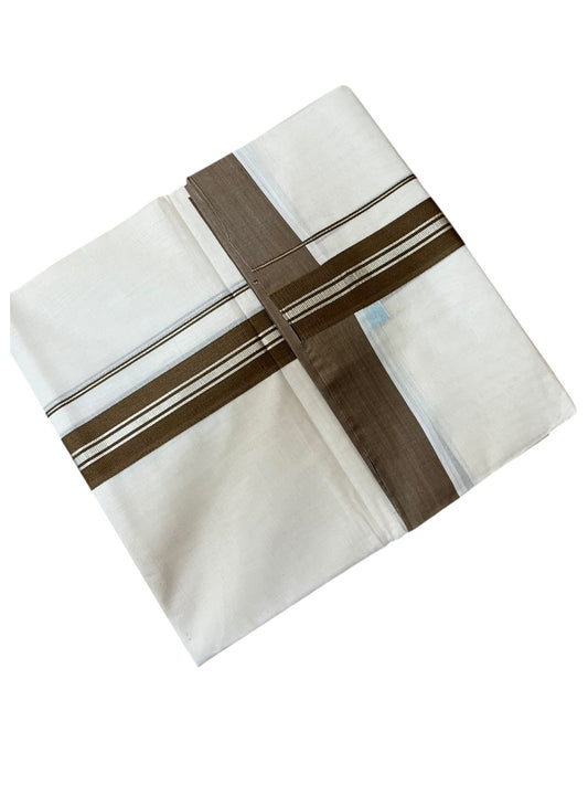 Southloom Pure Cotton Mundu with Silver Lines and Olive Green Border (South Indian Kerala Dhoti)