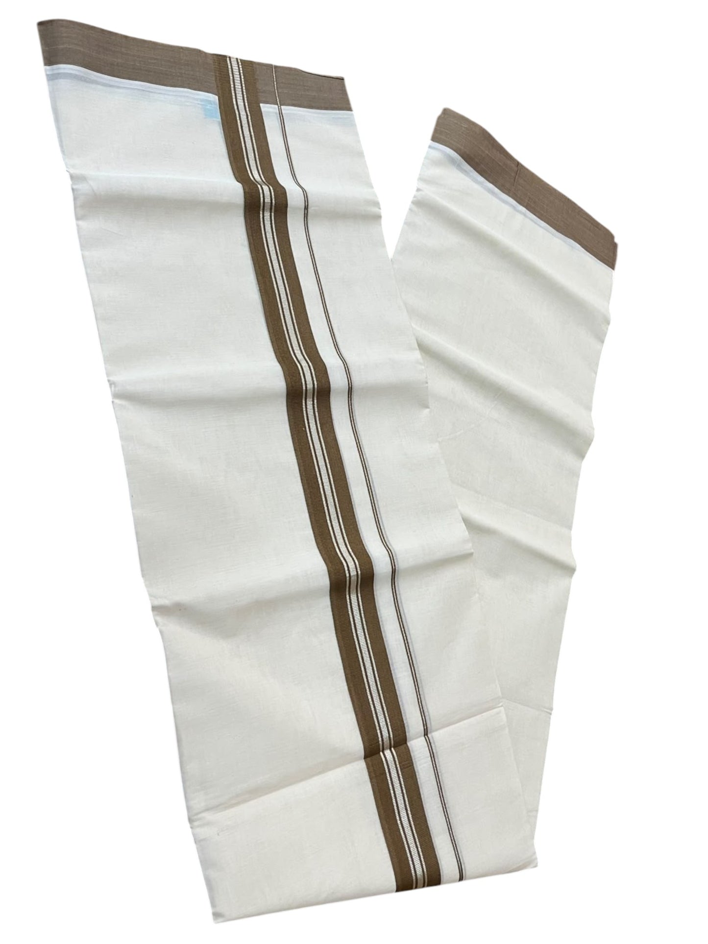Southloom Pure Cotton Mundu with Silver Lines and Olive Green Border (South Indian Kerala Dhoti)