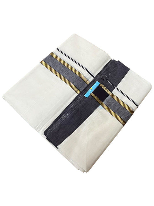 Southloom Pure Cotton Mundu with Gold Lines and Blue Border (South Indian Kerala Dhoti)