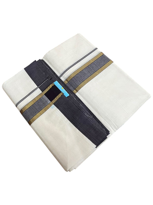 Southloom Pure Cotton Mundu with Gold Lines and Blue Border (South Indian Kerala Dhoti)
