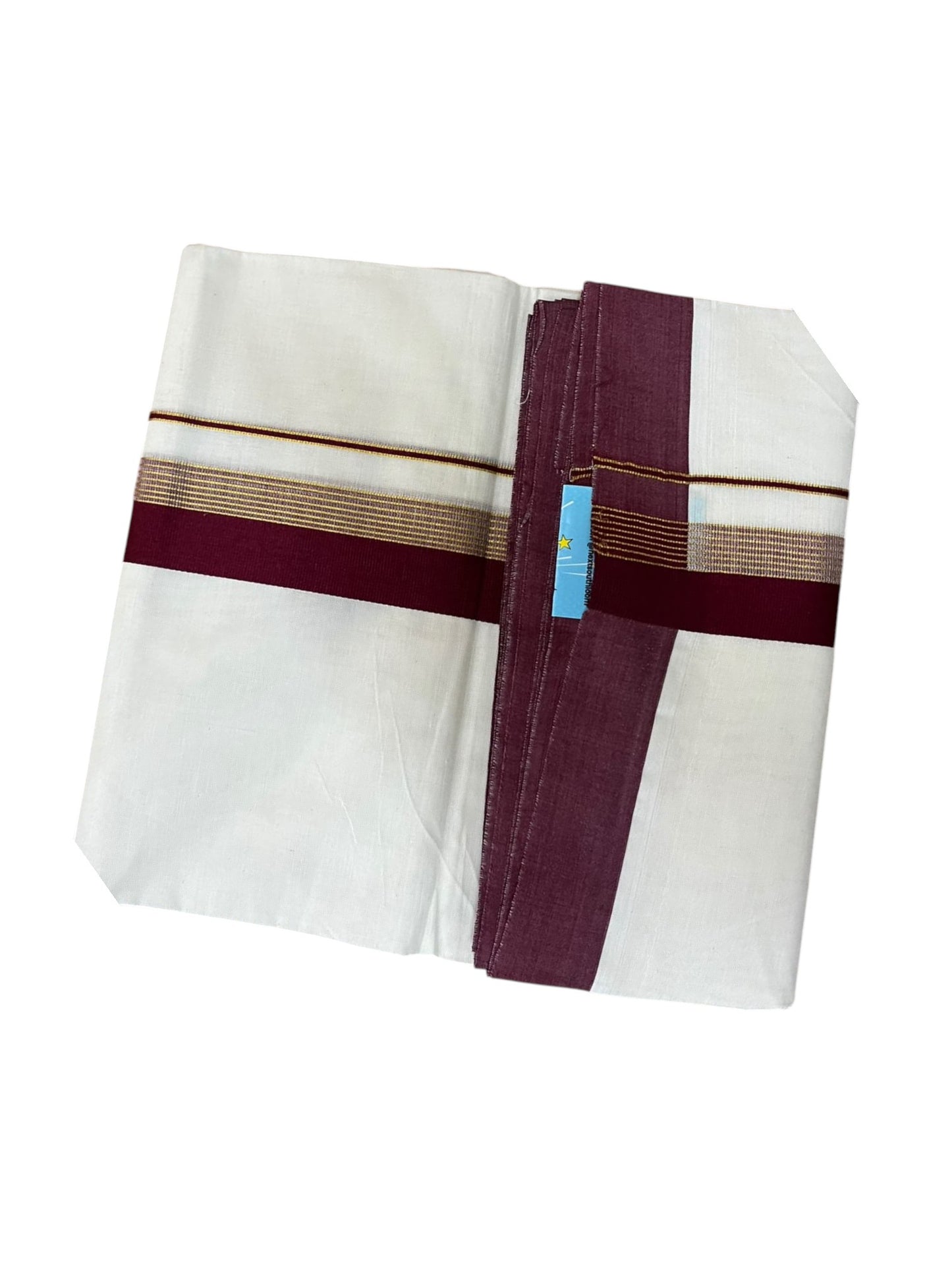 Southloom Pure Cotton Mundu with Gold Lines and Maroon Border (South Indian Kerala Dhoti)