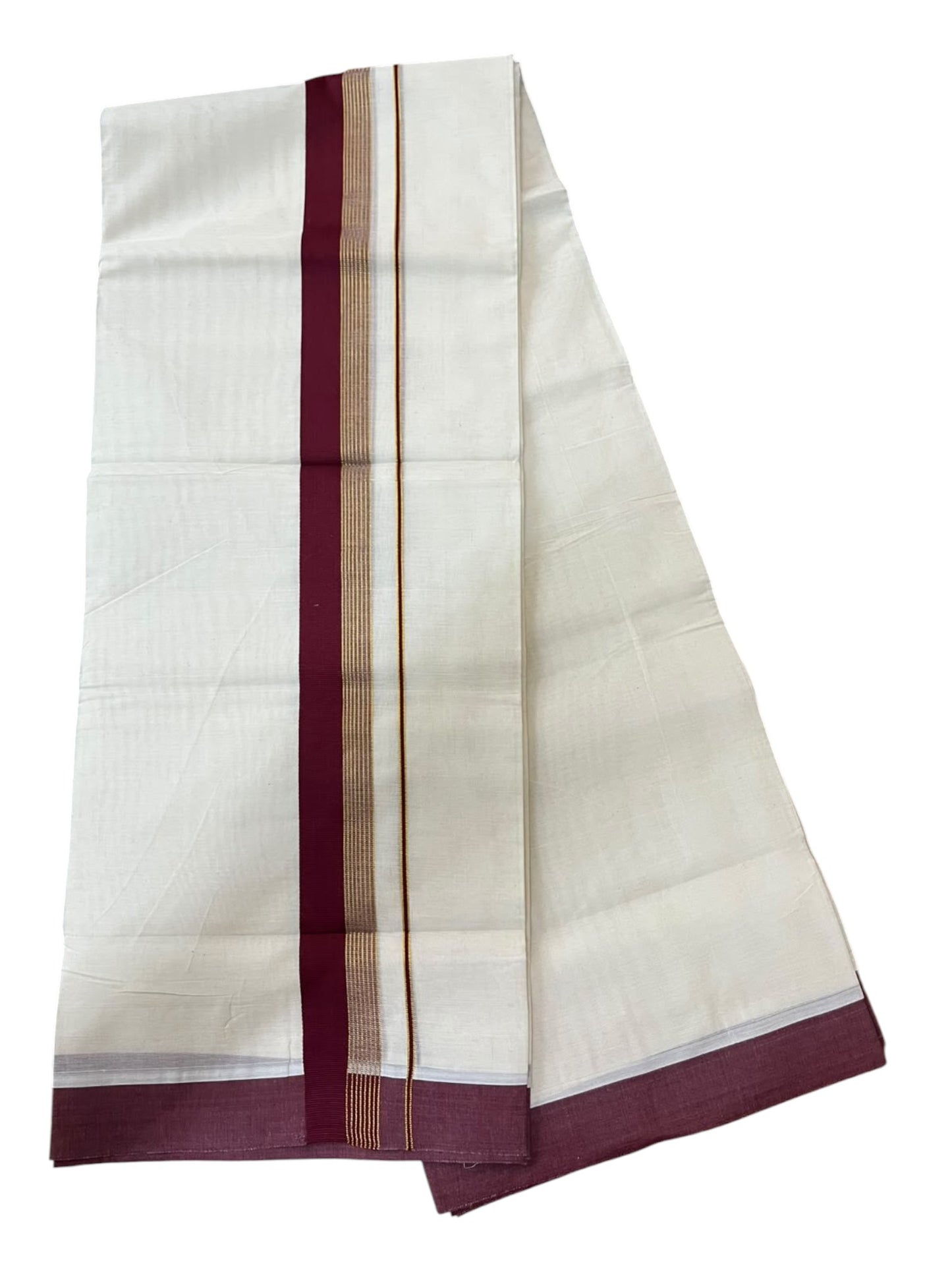 Southloom Pure Cotton Mundu with Gold Lines and Maroon Border (South Indian Kerala Dhoti)