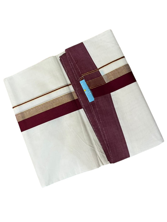 Southloom Pure Cotton Mundu with Gold Lines and Maroon Border (South Indian Kerala Dhoti)