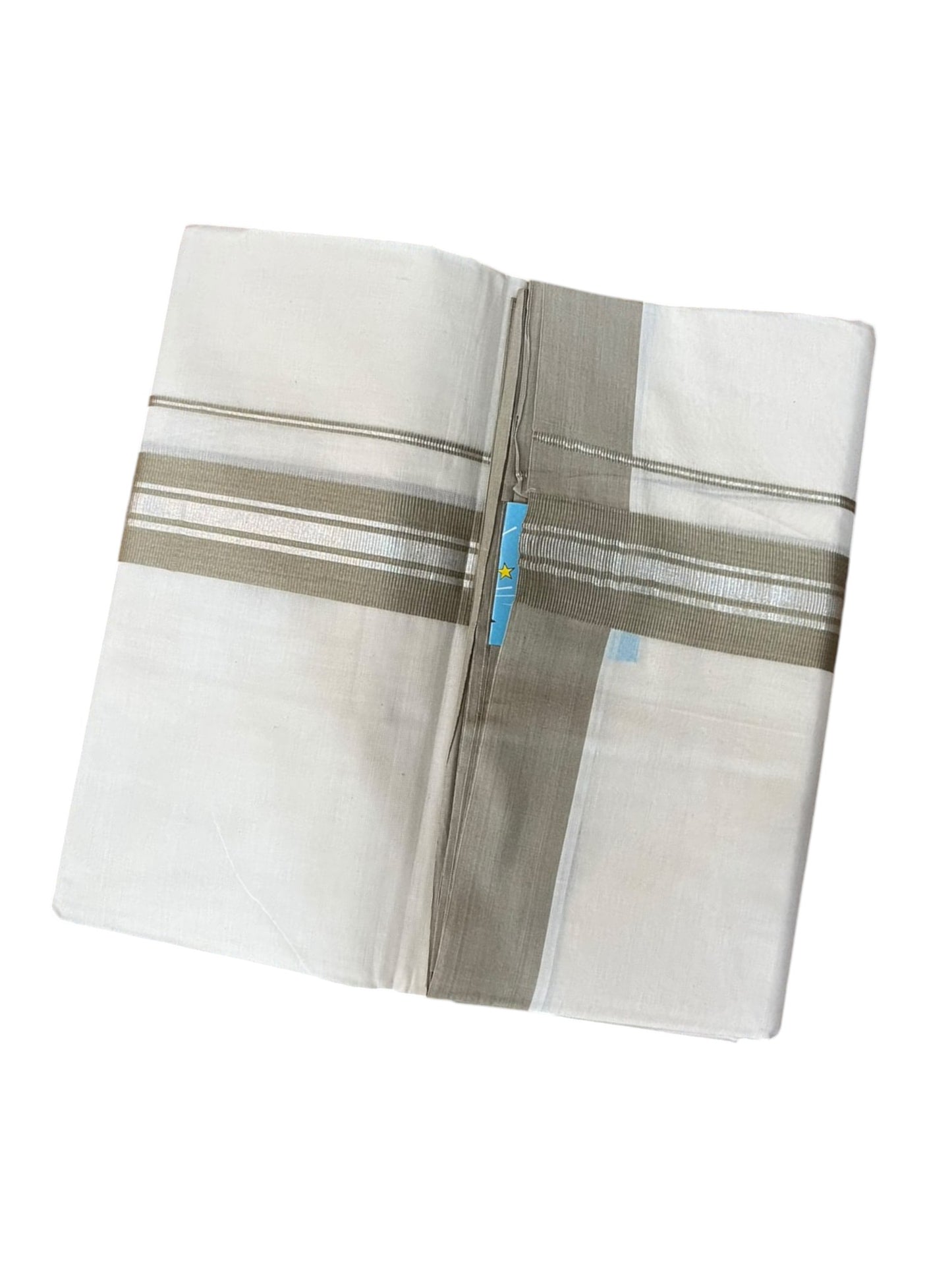 Southloom Pure Cotton Mundu with Silver Lines and Gray Border (South Indian Kerala Dhoti)