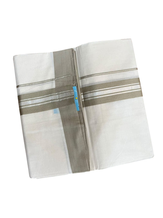 Southloom Pure Cotton Mundu with Silver Lines and Gray Border (South Indian Kerala Dhoti)