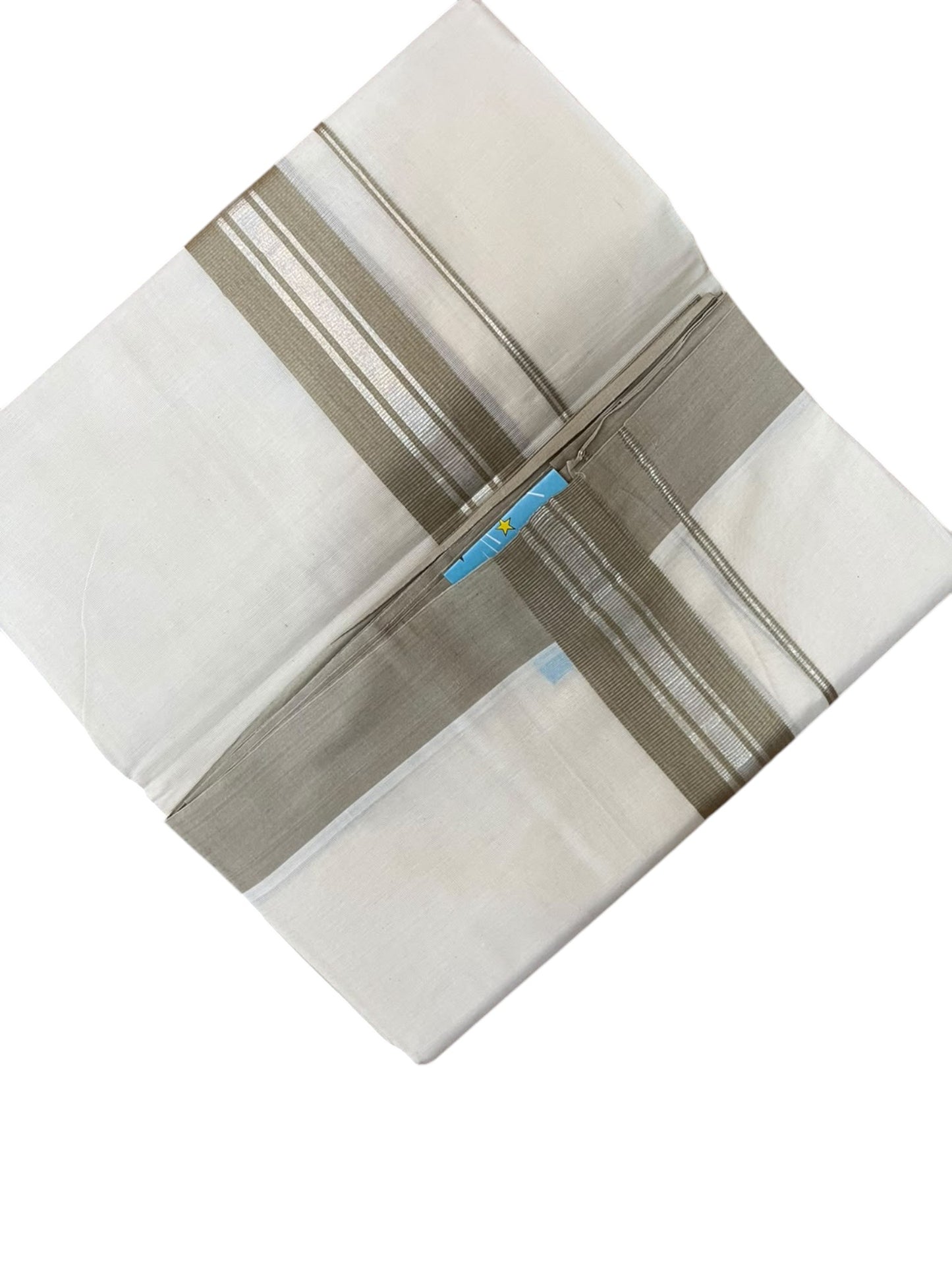 Southloom Pure Cotton Mundu with Silver Lines and Gray Border (South Indian Kerala Dhoti)