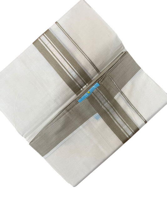 Southloom Pure Cotton Mundu with Silver Lines and Gray Border (South Indian Kerala Dhoti)