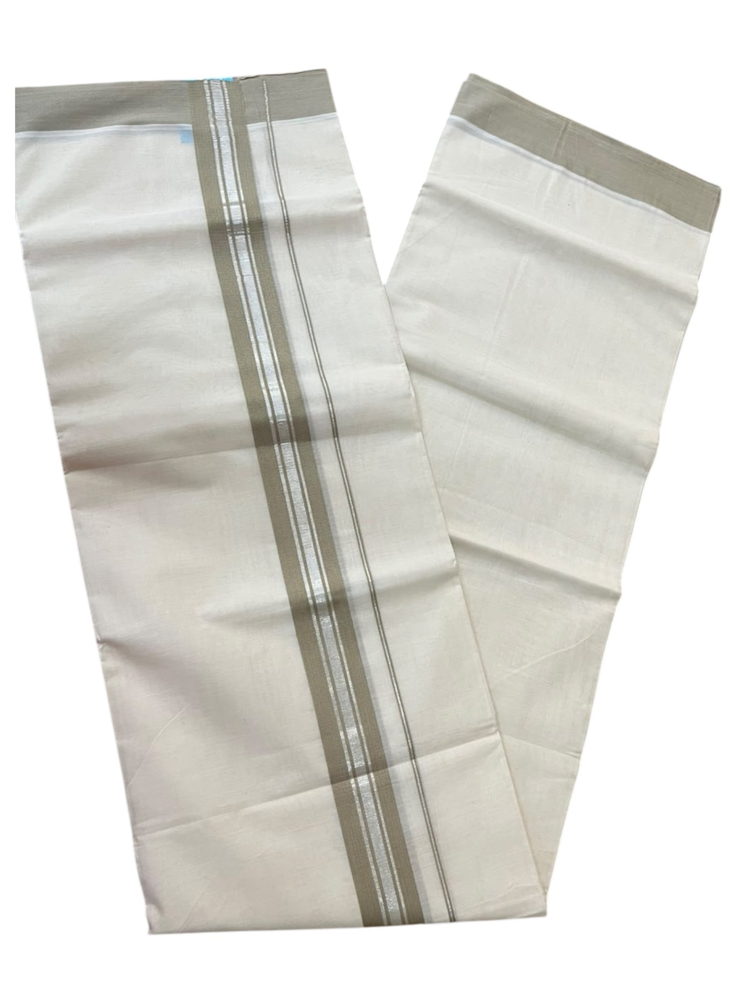 Southloom Pure Cotton Mundu with Silver Lines and Gray Border (South Indian Kerala Dhoti)
