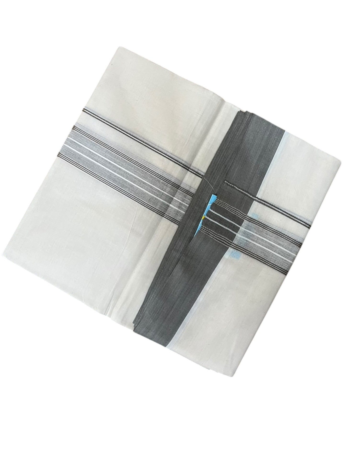 Southloom Pure Cotton Mundu with Silver Lines and Gray Border (South Indian Kerala Dhoti)
