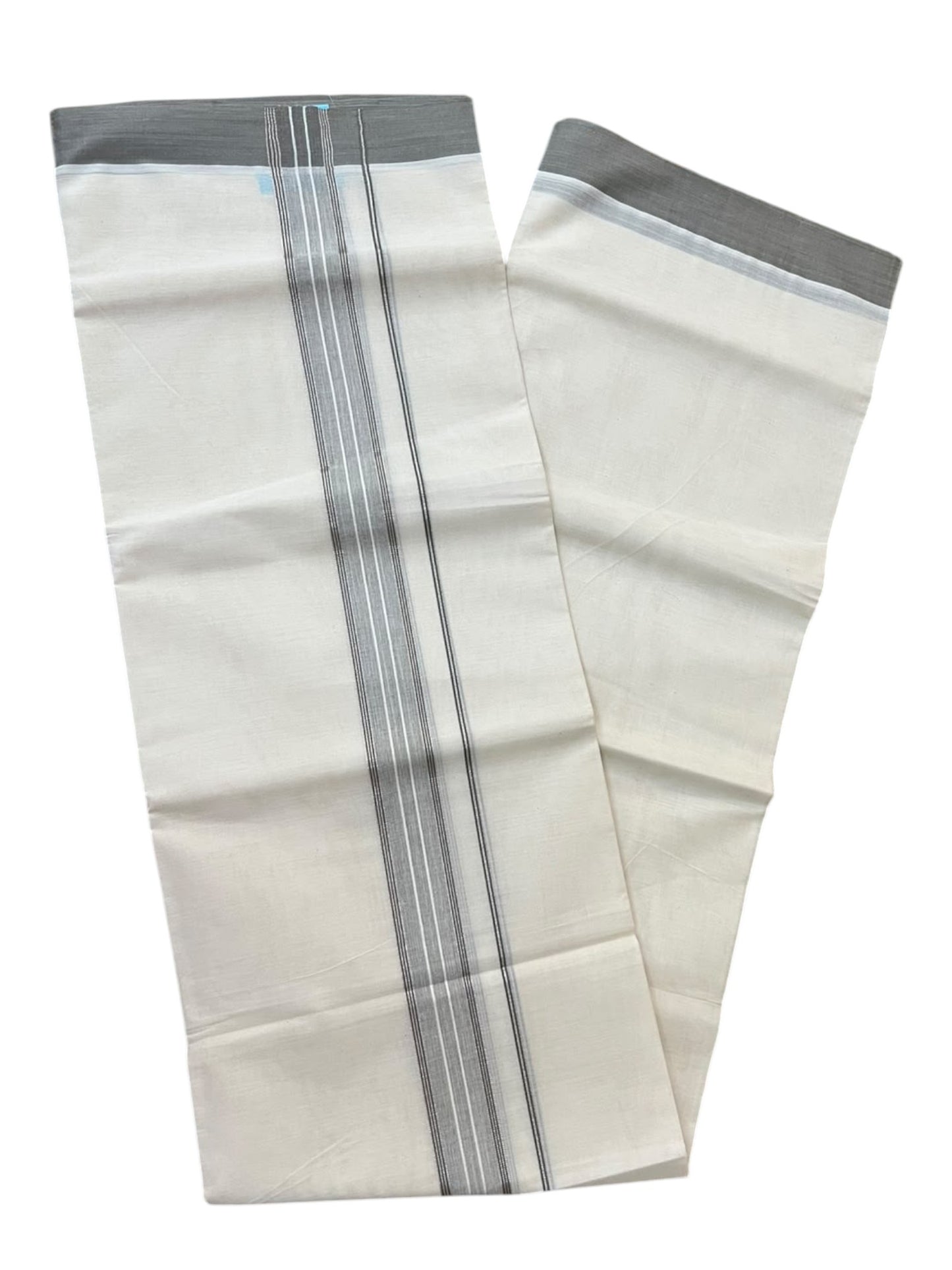Southloom Pure Cotton Mundu with Silver Lines and Gray Border (South Indian Kerala Dhoti)