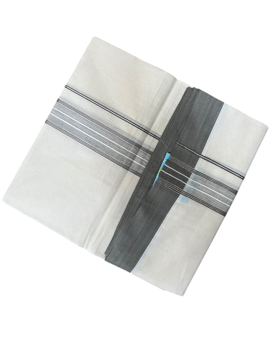 Southloom Pure Cotton Mundu with Silver Lines and Gray Border (South Indian Kerala Dhoti)