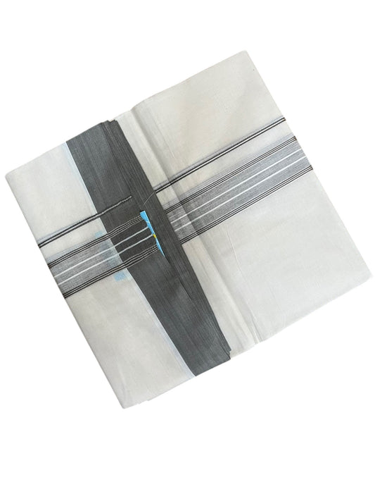 Southloom Pure Cotton Mundu with Silver Lines and Gray Border (South Indian Kerala Dhoti)