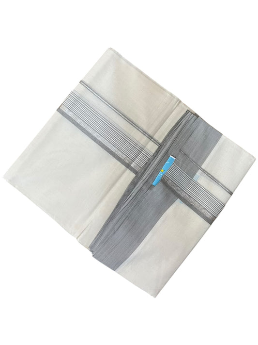 Southloom Pure Cotton Mundu with Silver Lines and Gray Border (South Indian Kerala Dhoti)