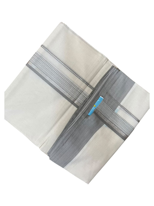 Southloom Pure Cotton Mundu with Silver Lines and Gray Border (South Indian Kerala Dhoti)