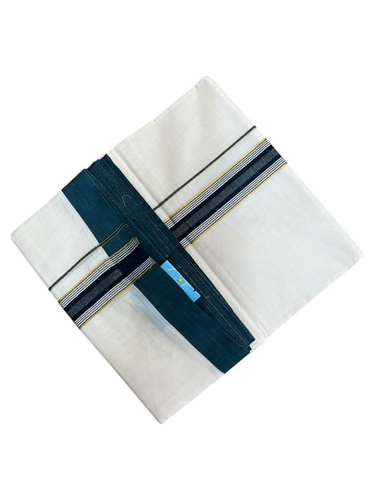 Southloom Pure Cotton Mundu with Silver Lines and Green Border (South Indian Kerala Dhoti)