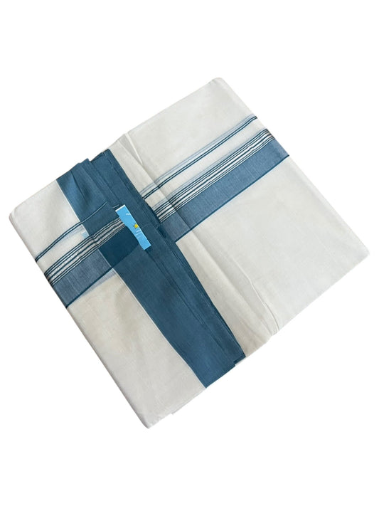 Southloom Pure Cotton Mundu with Silver Lines and Blue Border (South Indian Kerala Dhoti)