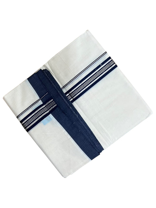 Southloom Pure Cotton Mundu with Silver Lines and Blue Border (South Indian Kerala Dhoti)