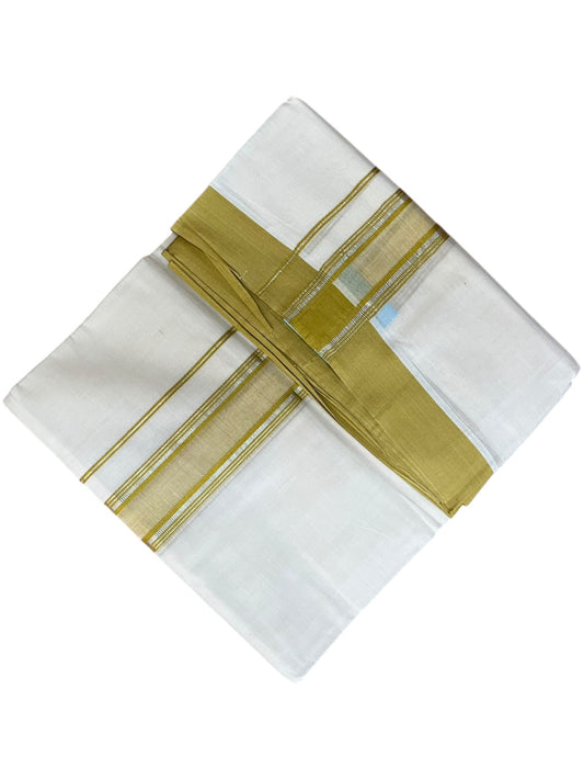 Southloom Pure Cotton Mundu with Silver Lines and Mustard Yellow Border (South Indian Kerala Dhoti)