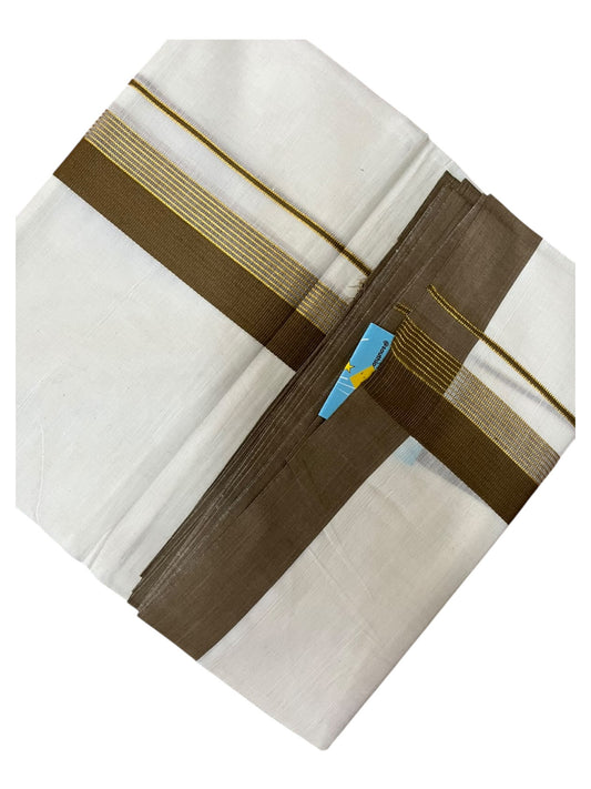 Southloom Pure Cotton Mundu with Gold Lines and Olive Green Border (South Indian Kerala Dhoti)