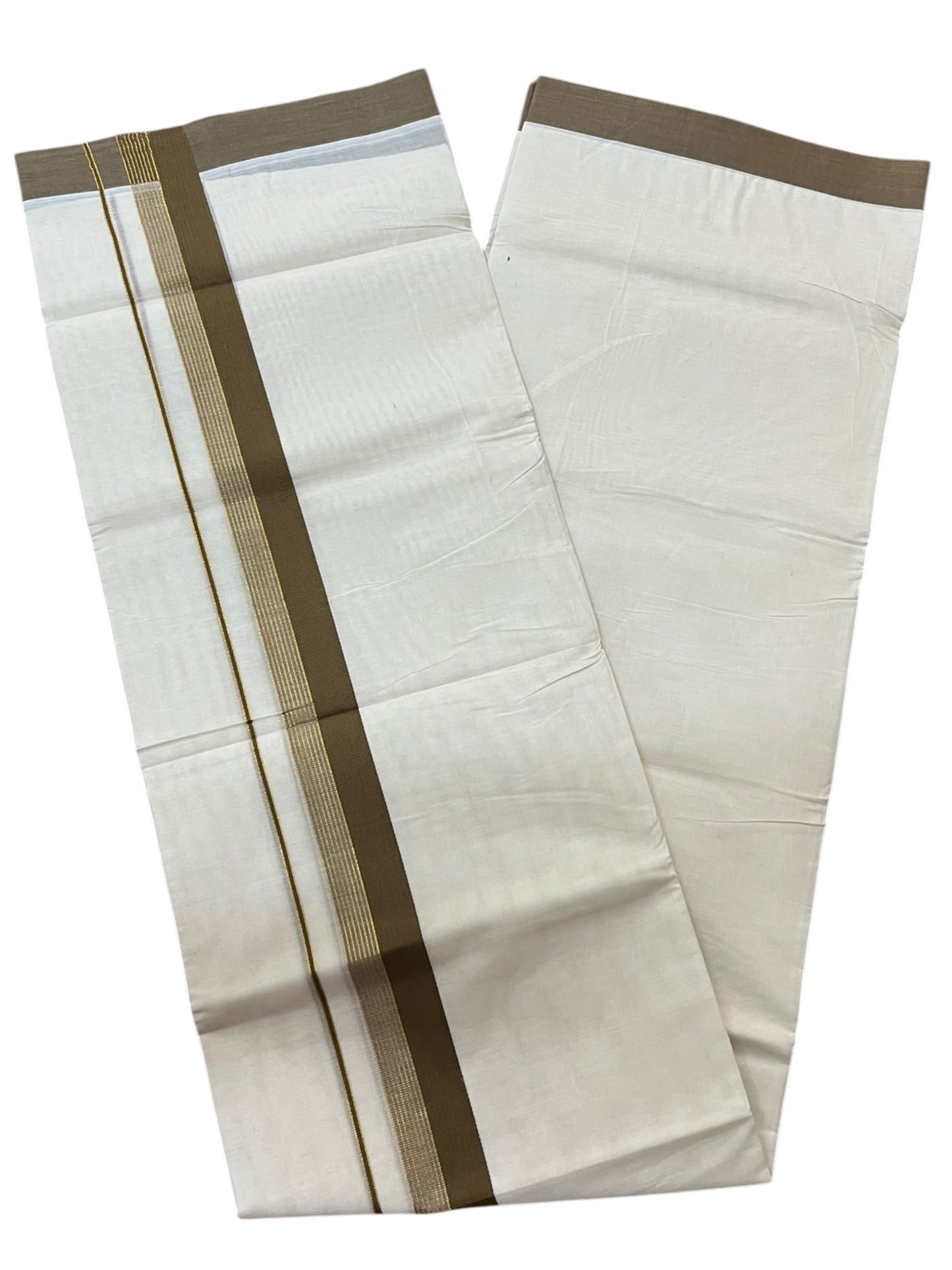 Southloom Pure Cotton Mundu with Gold Lines and Olive Green Border (South Indian Kerala Dhoti)