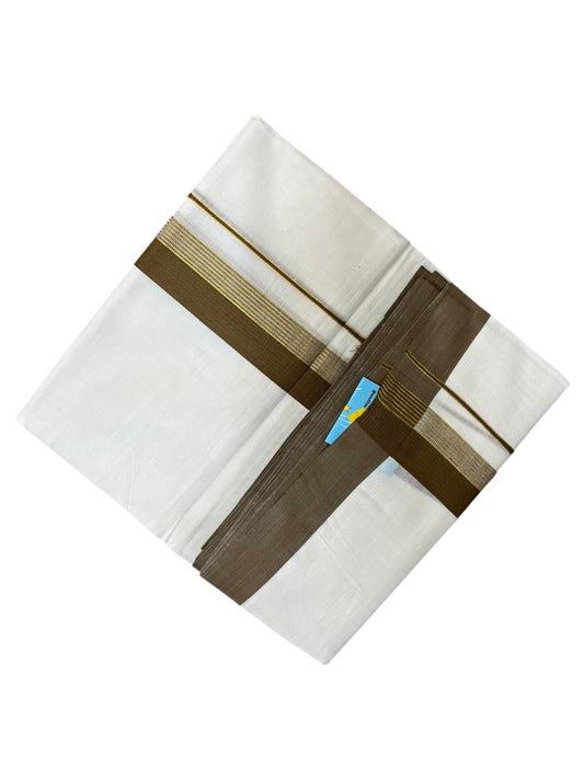 Southloom Pure Cotton Mundu with Gold Lines and Olive Green Border (South Indian Kerala Dhoti)