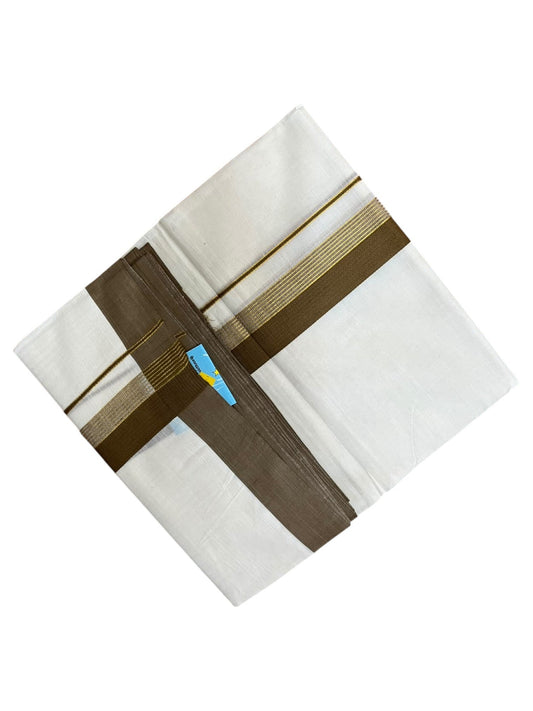 Southloom Pure Cotton Mundu with Gold Lines and Olive Green Border (South Indian Kerala Dhoti)