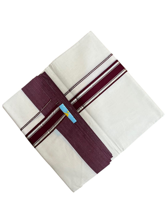 Southloom Pure Cotton Mundu with Silver Lines and Maroon Border (South Indian Kerala Dhoti)