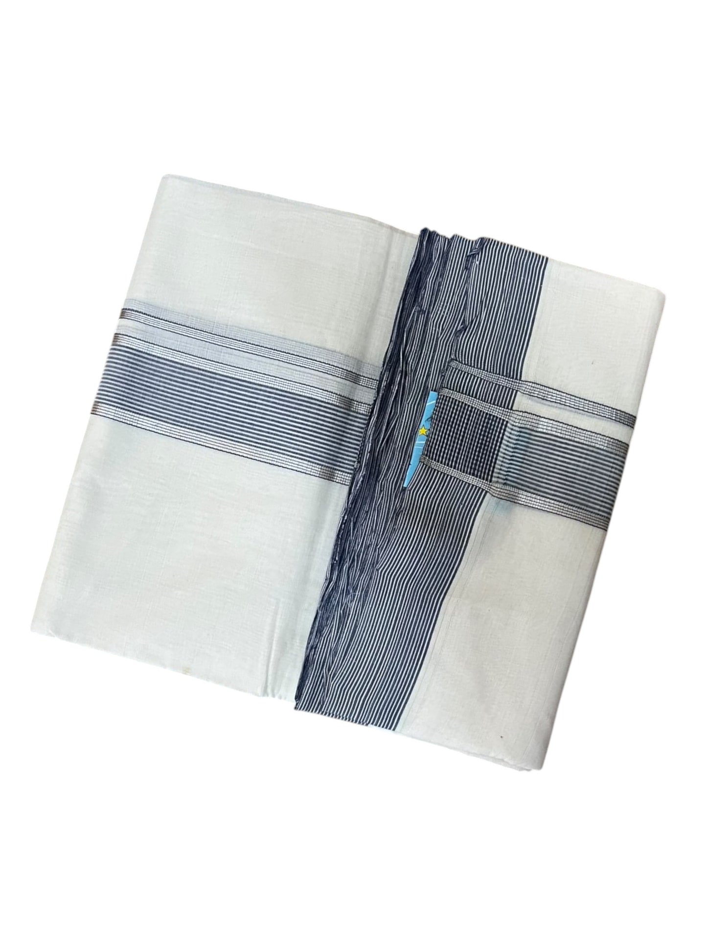 Southloom Balaramapuram Unakkupaavu Premium Handloom Cotton Double Mundu with Silver Lines and Blue Border