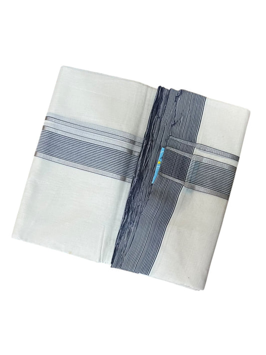Southloom Balaramapuram Unakkupaavu Premium Handloom Cotton Double Mundu with Silver Lines and Blue Border