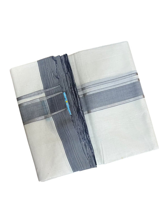 Southloom Balaramapuram Unakkupaavu Premium Handloom Cotton Double Mundu with Silver Lines and Blue Border