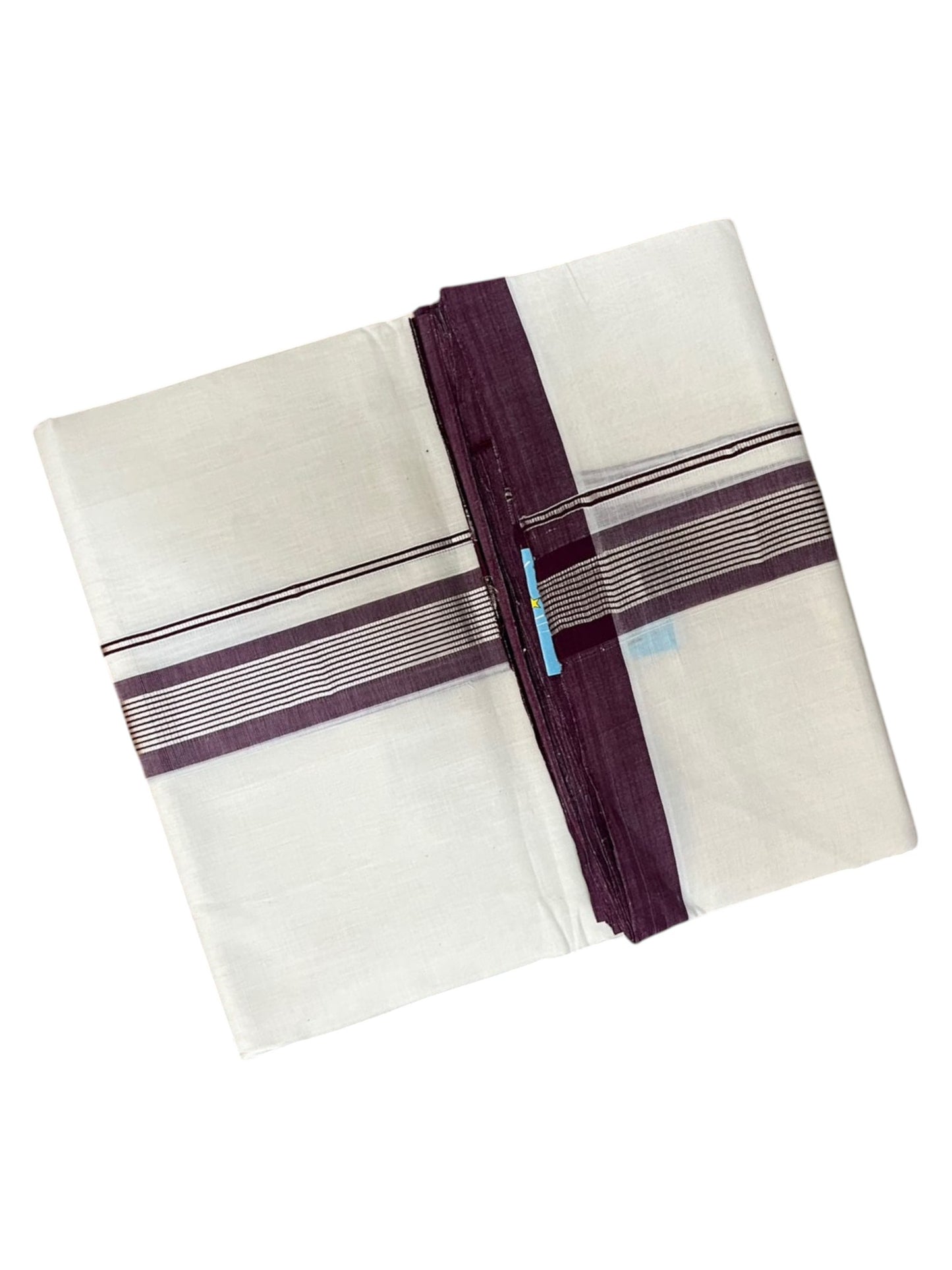 Southloom Balaramapuram Unakkupaavu Premium Handloom Cotton Double Mundu with Silver Lines and Maroon  Border