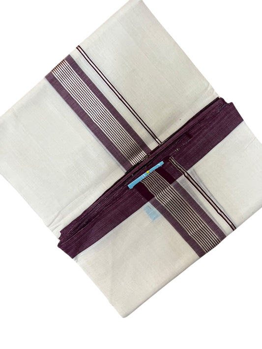 Southloom Balaramapuram Unakkupaavu Premium Handloom Cotton Double Mundu with Silver Lines and Maroon  Border