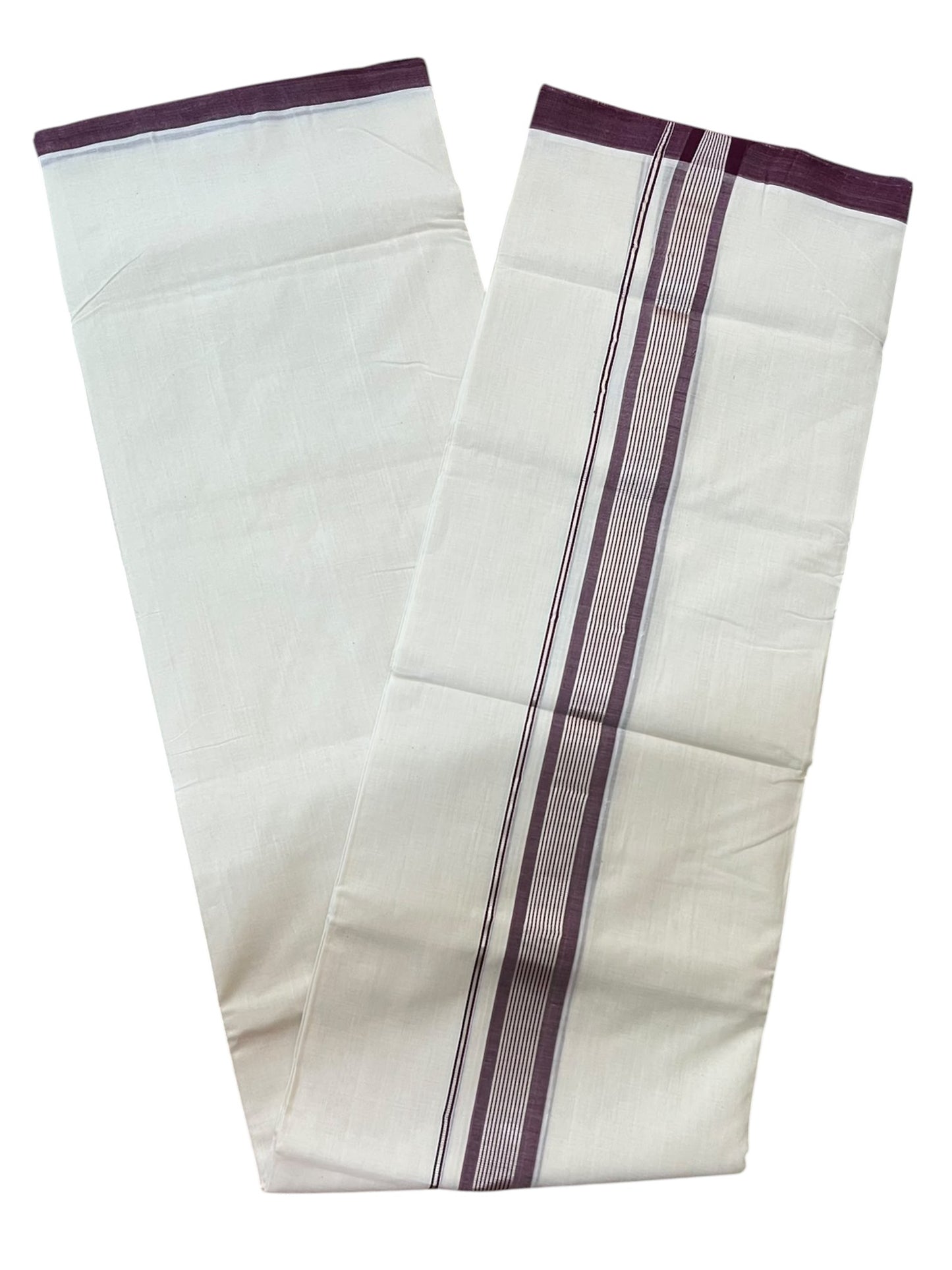Southloom Balaramapuram Unakkupaavu Premium Handloom Cotton Double Mundu with Silver Lines and Maroon  Border