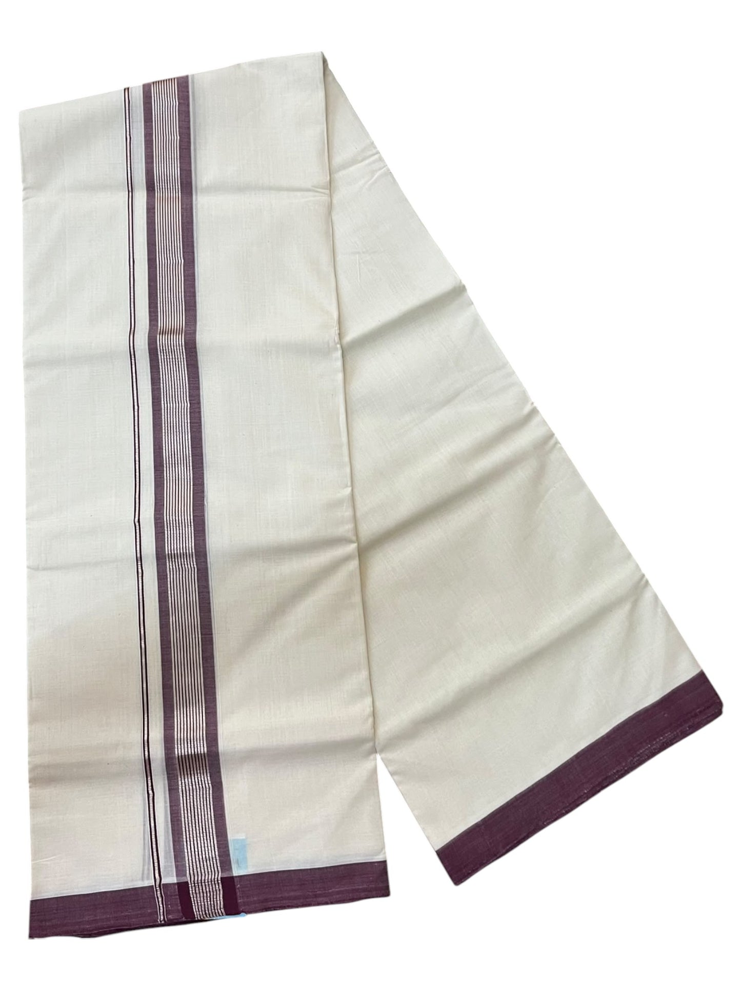 Southloom Balaramapuram Unakkupaavu Premium Handloom Cotton Double Mundu with Silver Lines and Maroon  Border