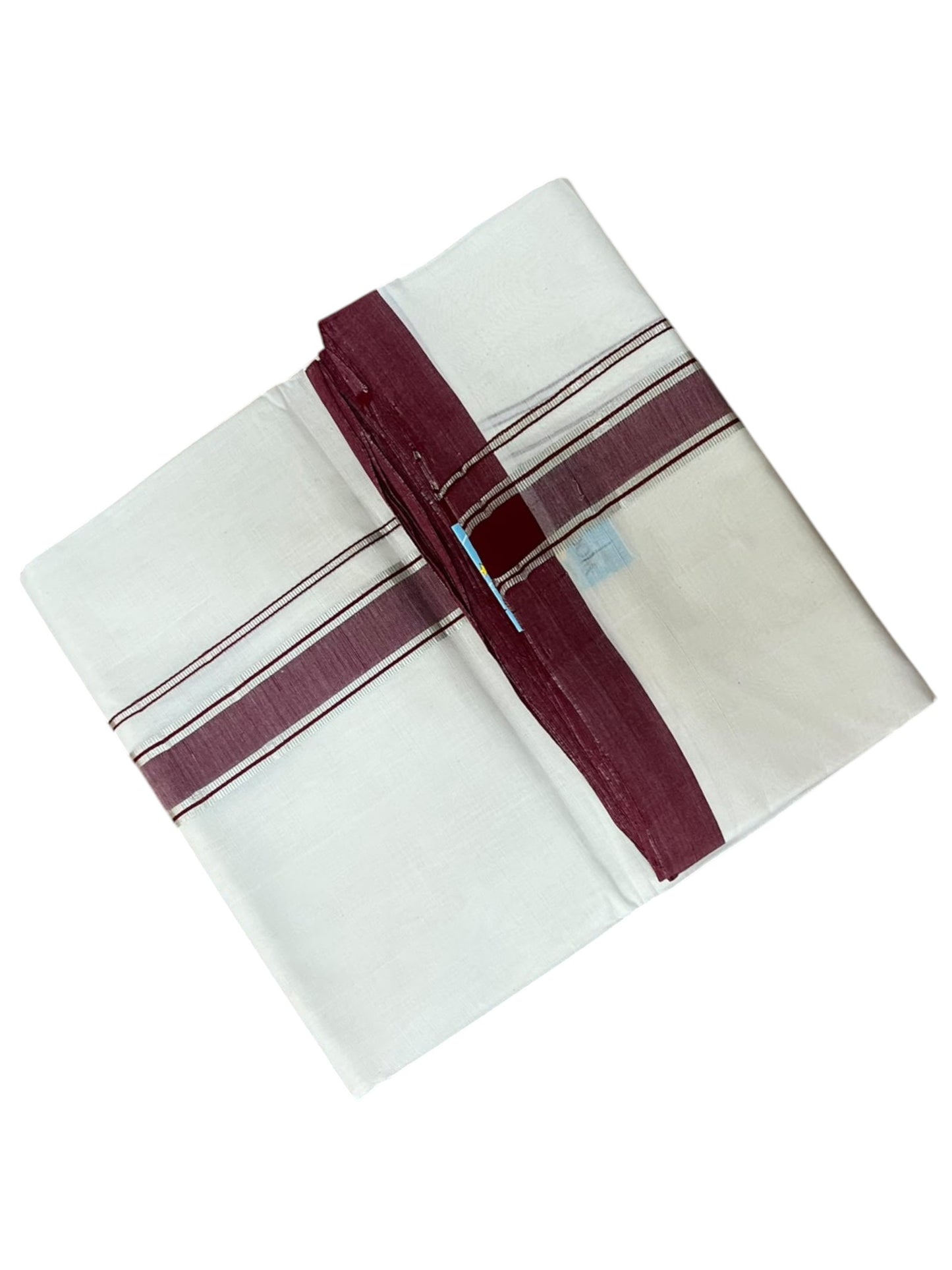 Southloom Balaramapuram Unakkupaavu Premium Handloom Cotton Double Mundu with Silver Lines and Maroon Border
