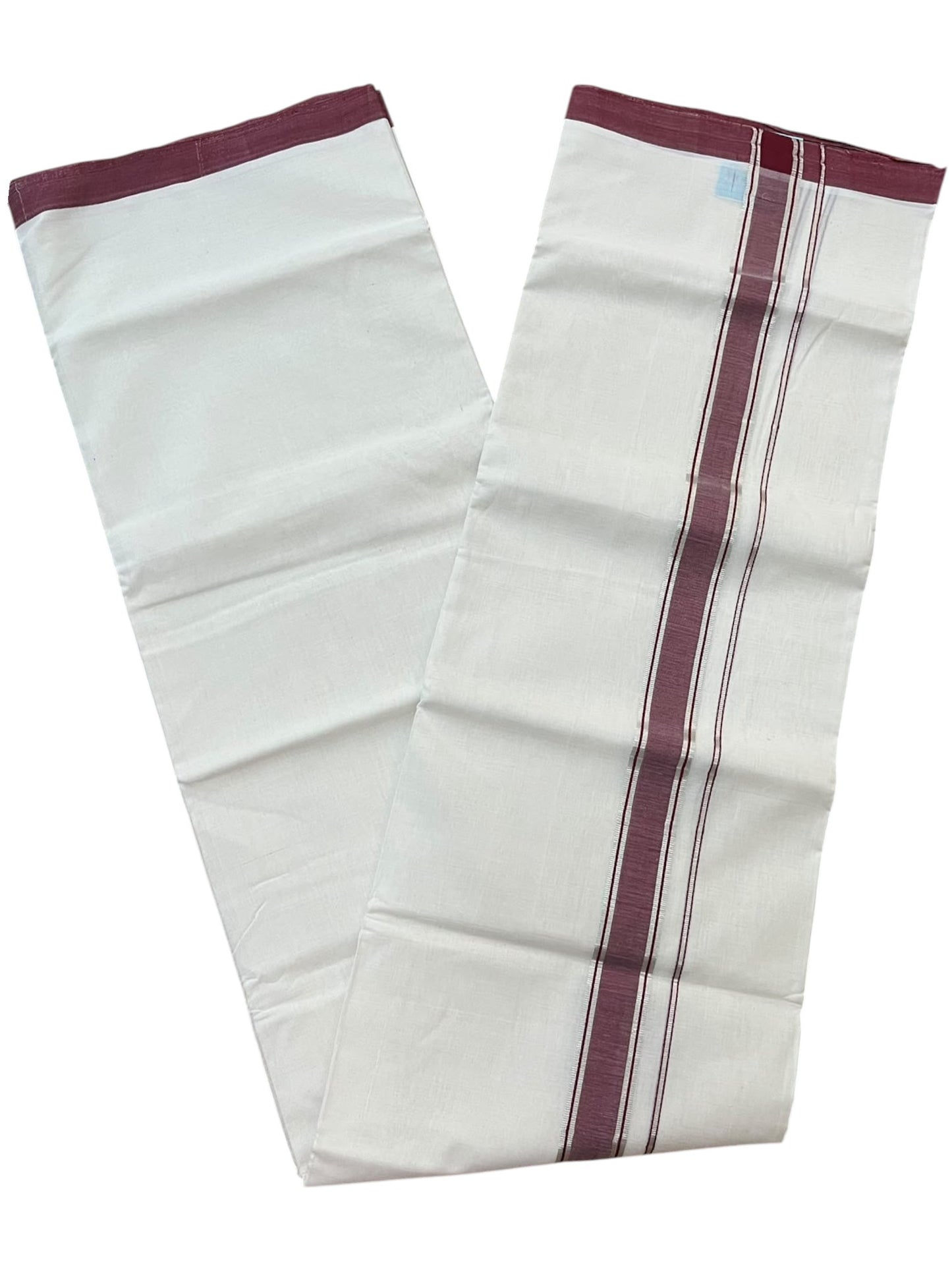 Southloom Balaramapuram Unakkupaavu Premium Handloom Cotton Double Mundu with Silver Lines and Maroon Border