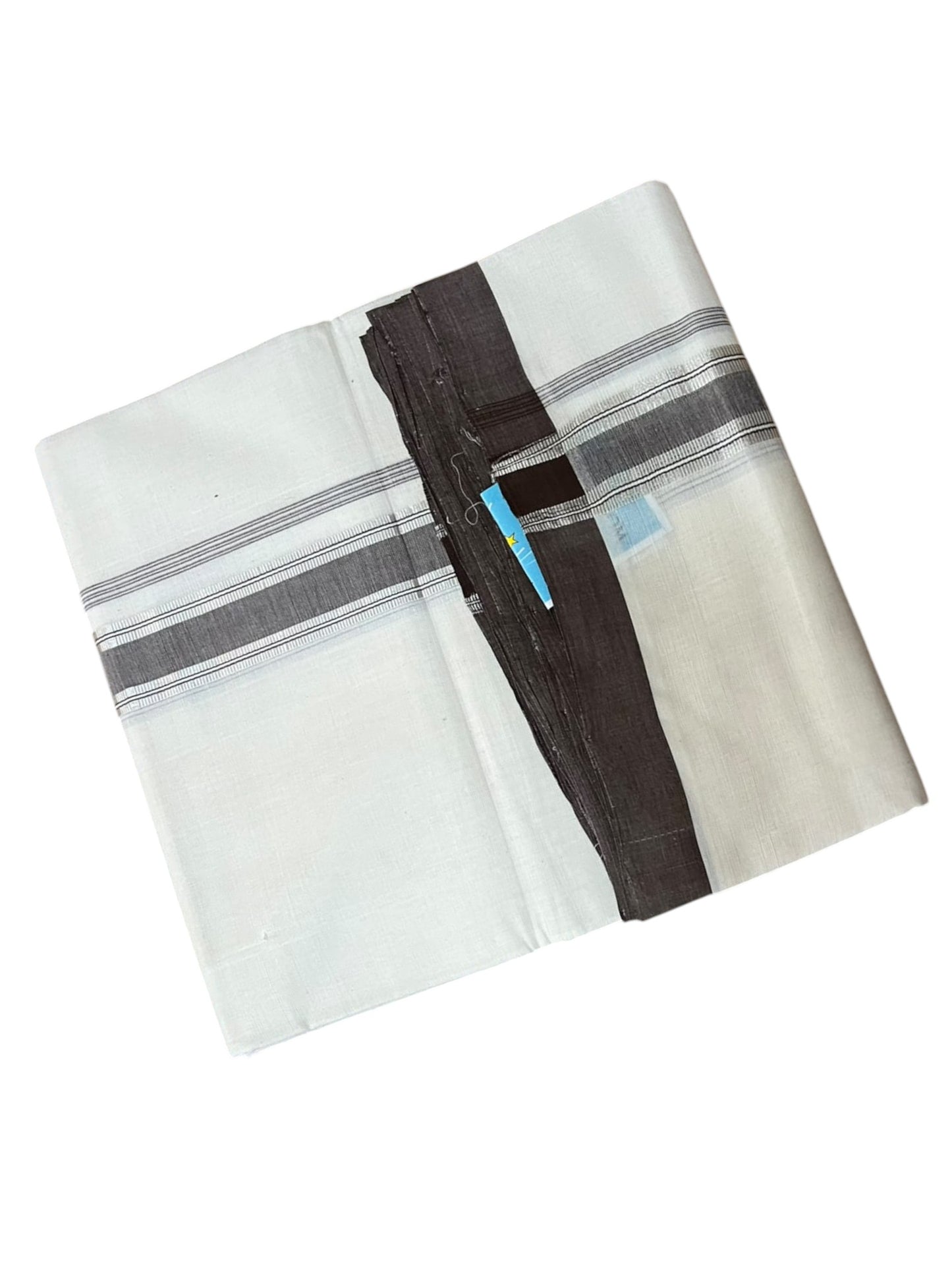 Southloom Balaramapuram Unakkupaavu Premium Handloom Cotton Double Mundu with Silver Lines and Brown Border