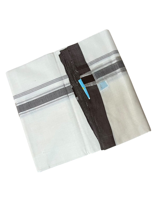 Southloom Balaramapuram Unakkupaavu Premium Handloom Cotton Double Mundu with Silver Lines and Brown Border