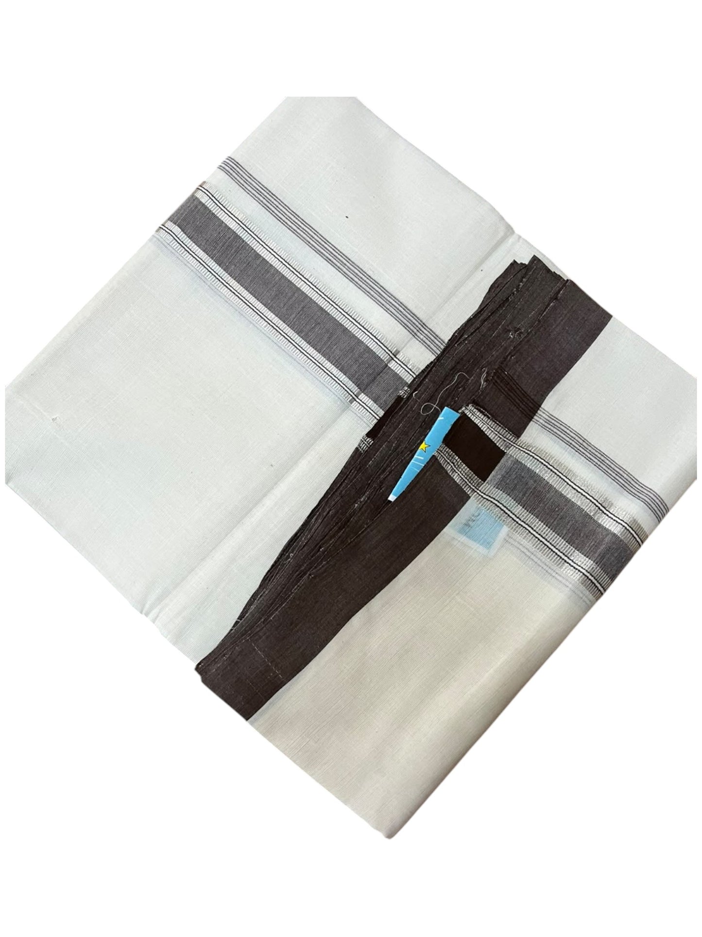 Southloom Balaramapuram Unakkupaavu Premium Handloom Cotton Double Mundu with Silver Lines and Brown Border