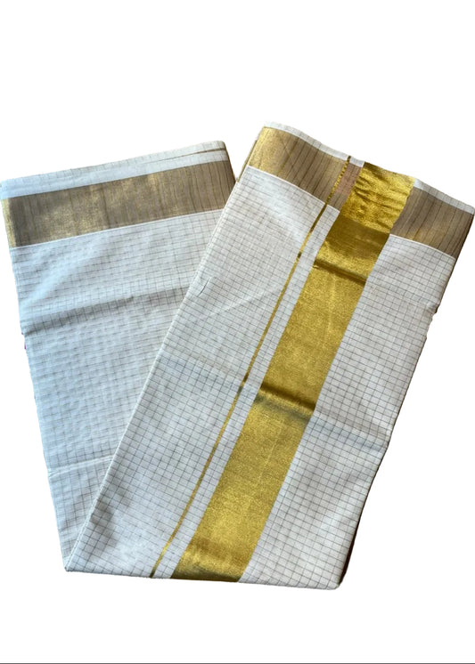 Kerala Cotton Kasavu Saree with Check Design