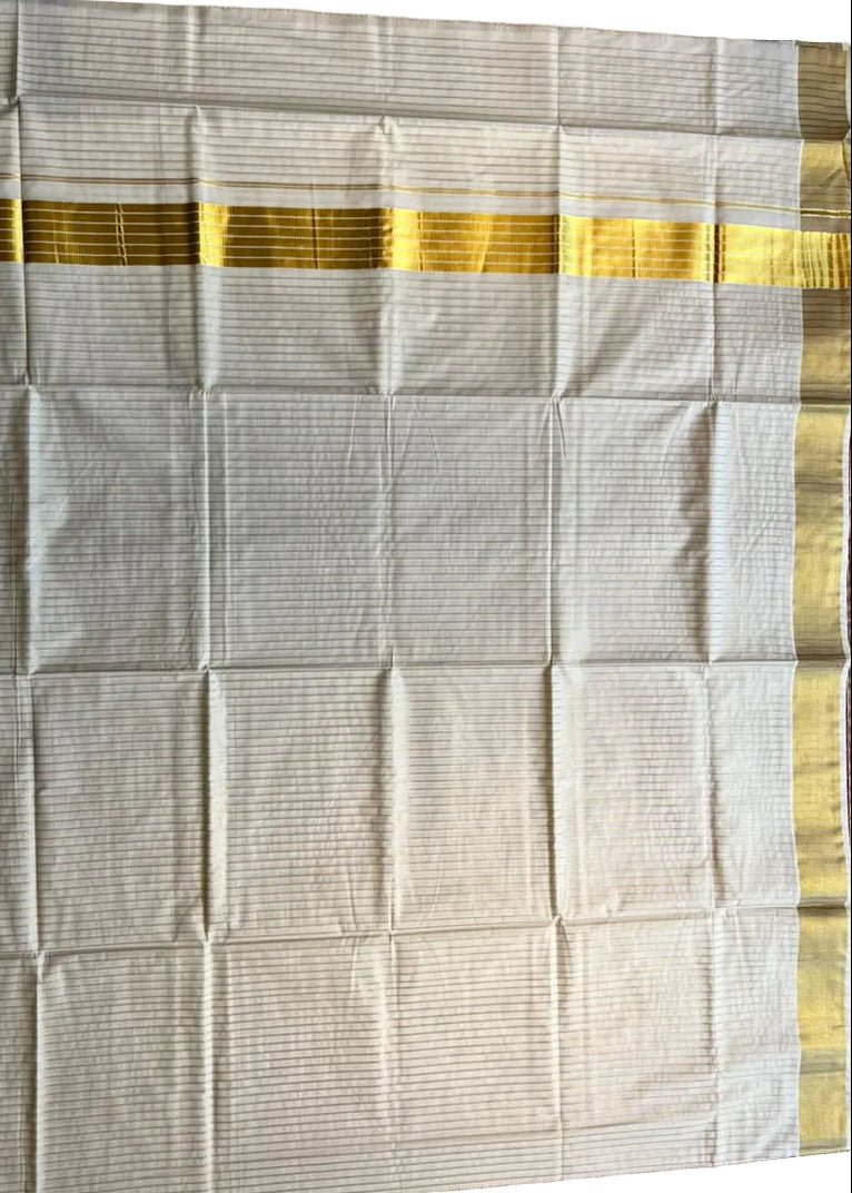 Kerala Cotton Kasavu Saree with Lines