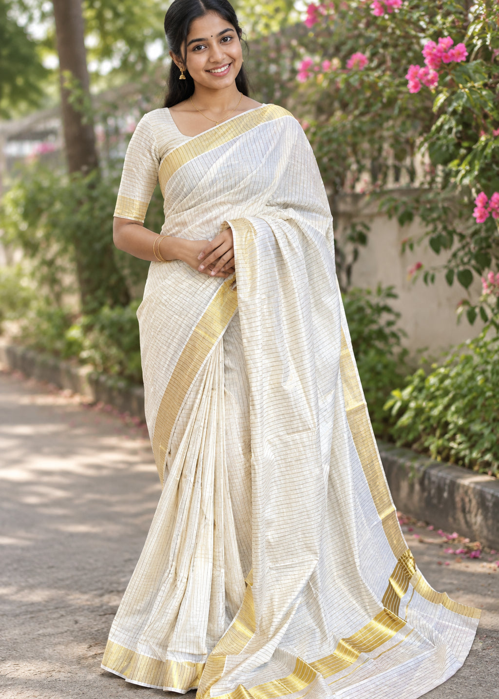 Kerala Cotton Kasavu Saree with Lines