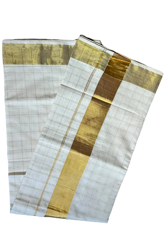 Kerala Cotton Kasavu Saree with Check Design