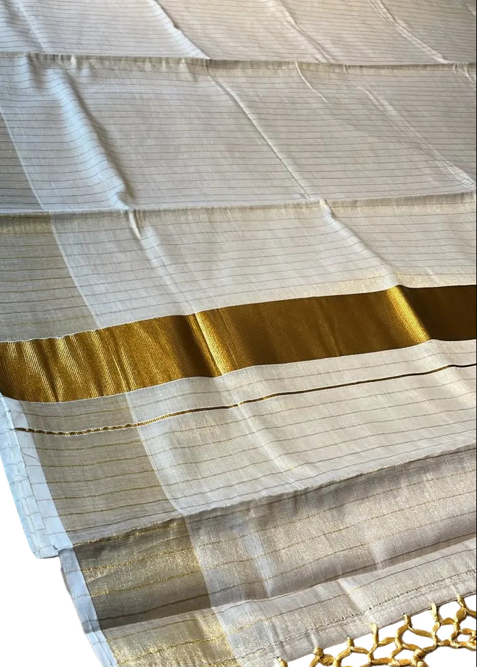 Kerala Tissue Kasavu Saree with Lines