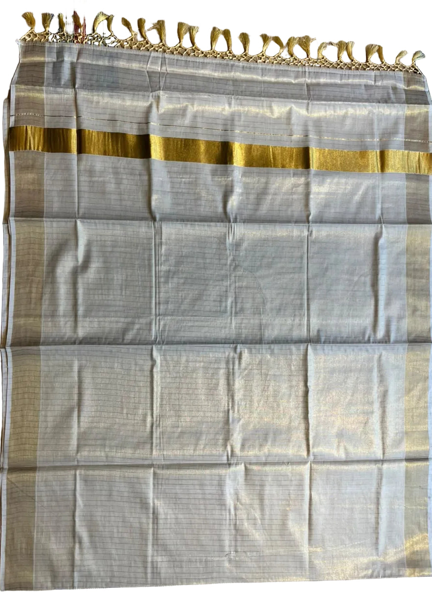 Kerala Tissue Kasavu Saree with Lines