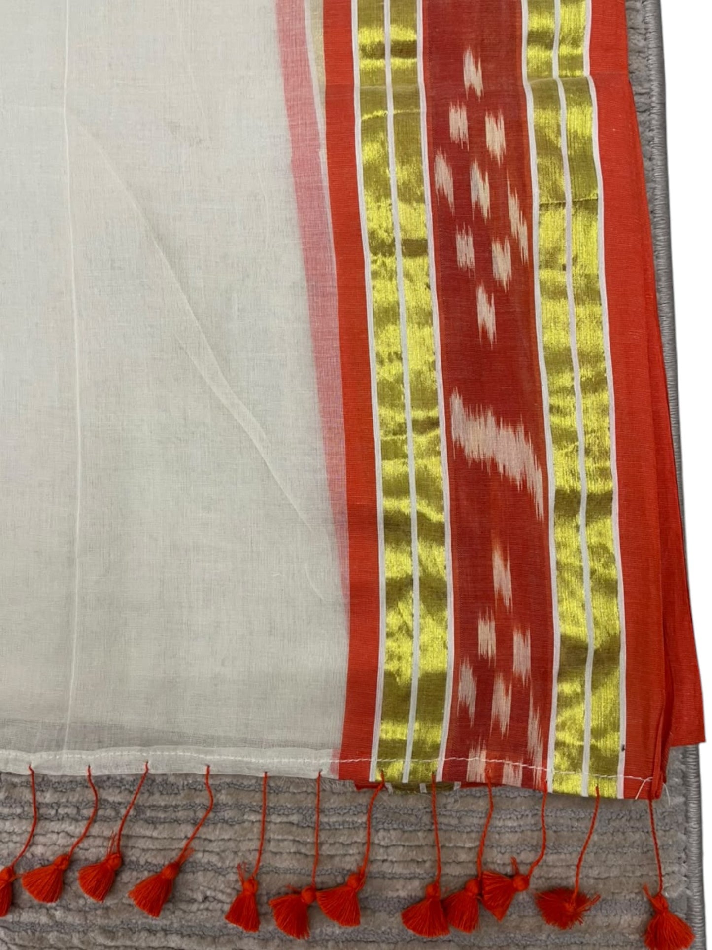Southloom Mul Cotton 120 x 120 Soft Fabric Saree with Gold& Orange in Border SL215