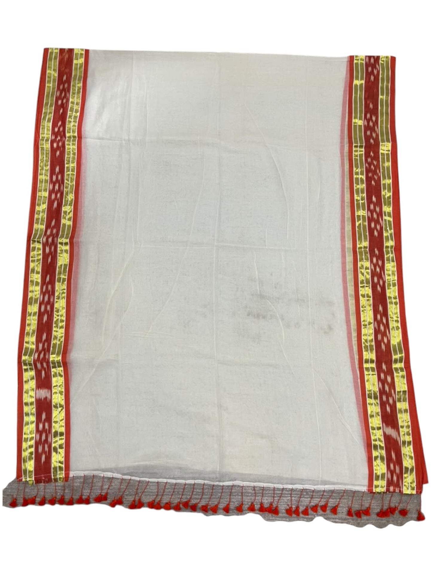 Southloom Mul Cotton 120 x 120 Soft Fabric Saree with Gold& Orange in Border SL215