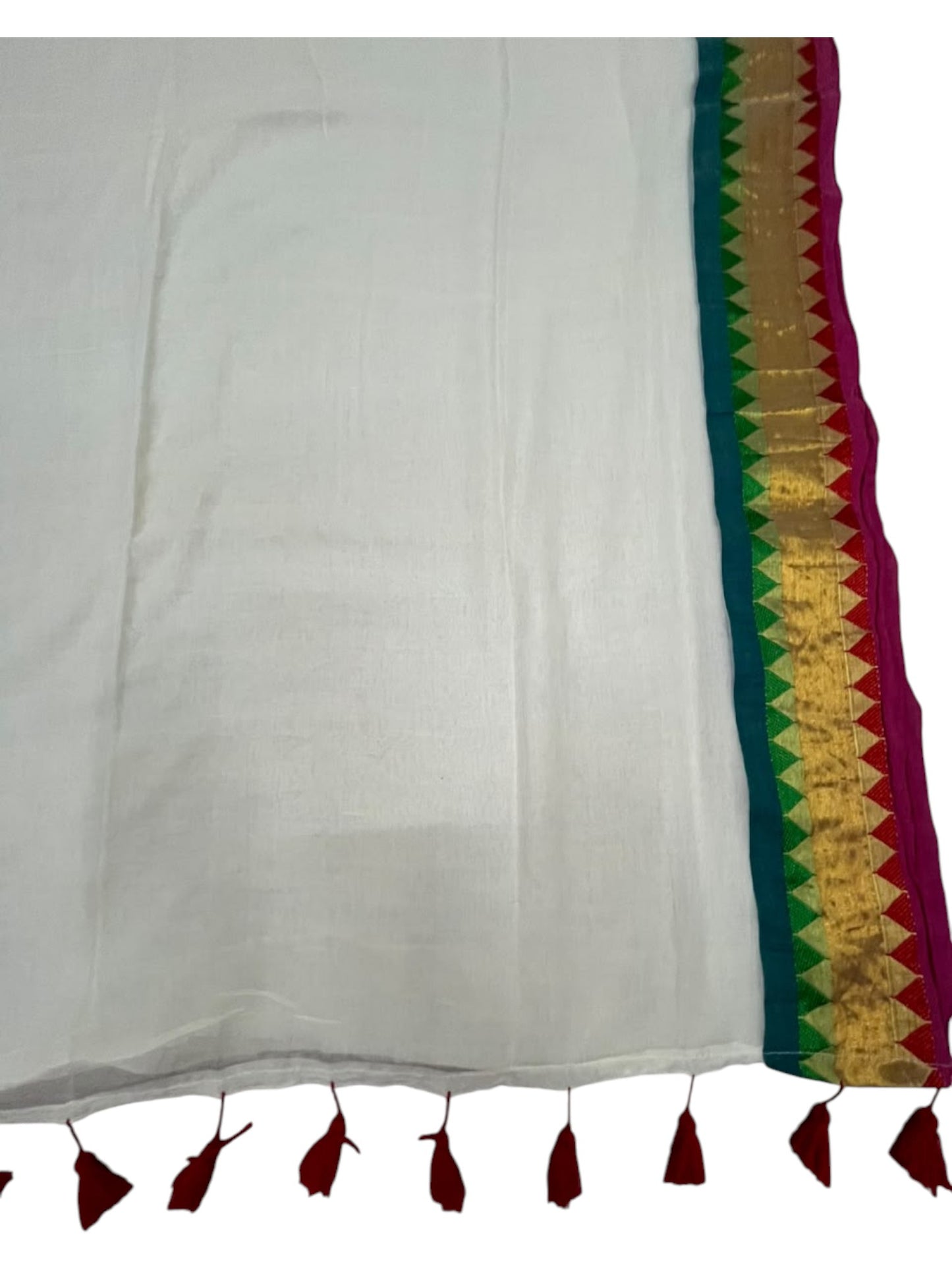 Southloom Mul Cotton 120 x 120 Soft Fabric Saree with Red& Green in Border SL215
